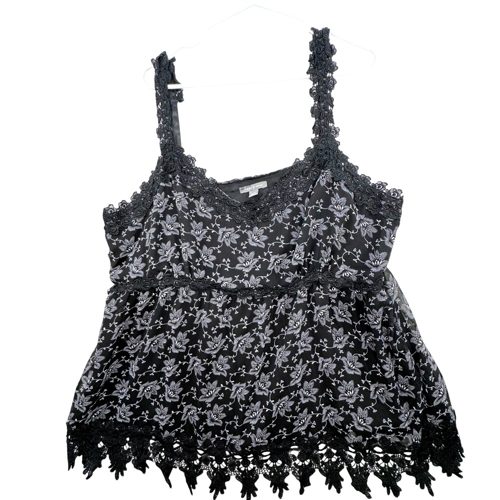 Apt. 9 Woman Cami Tank Top Women 22W Black Floral Crochet‎ Lace Boho Whimsigoth